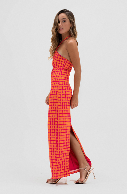 Fuchsia Print Cut Out Dress