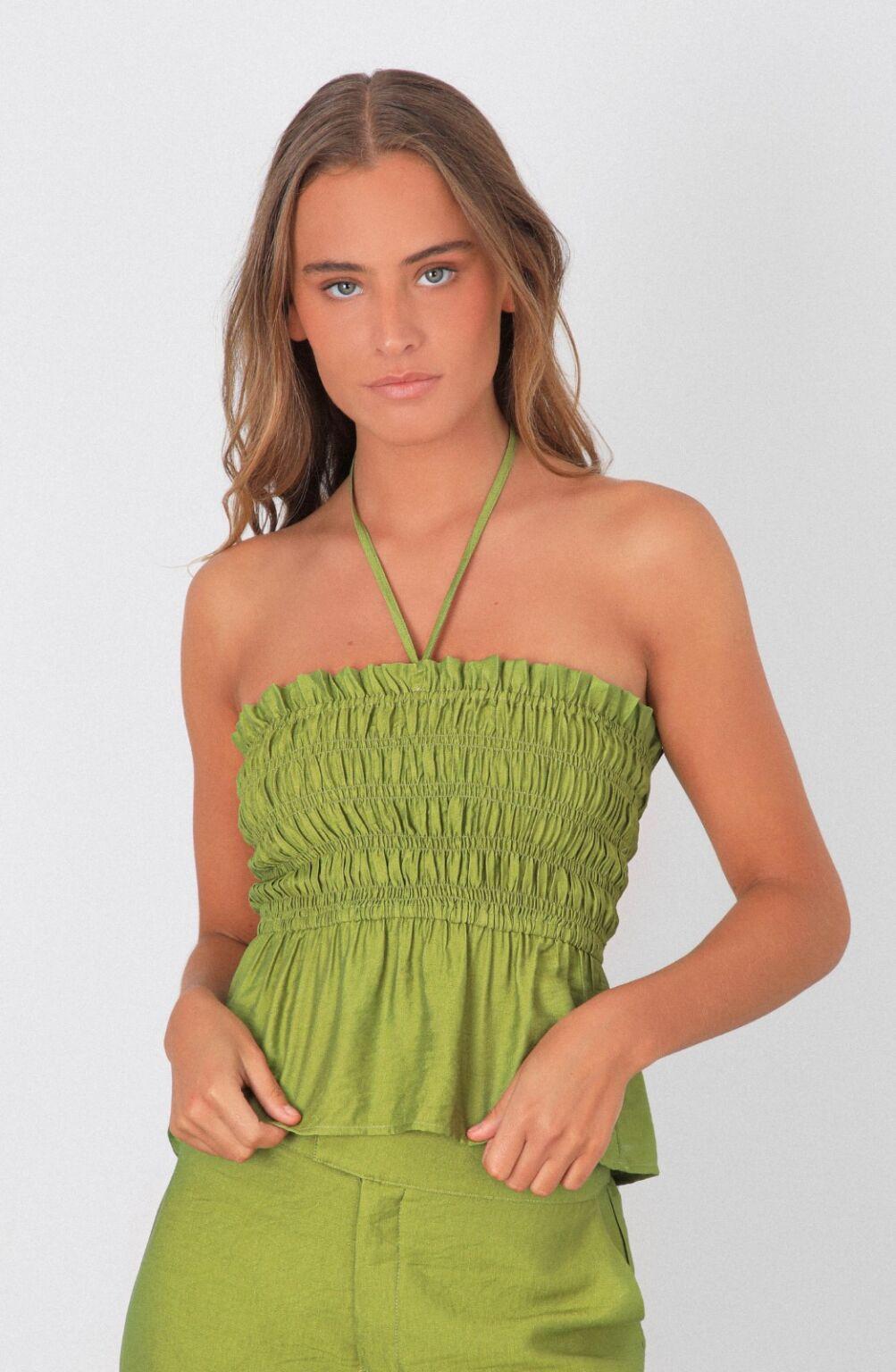 Pistachio Linen Strapless Top