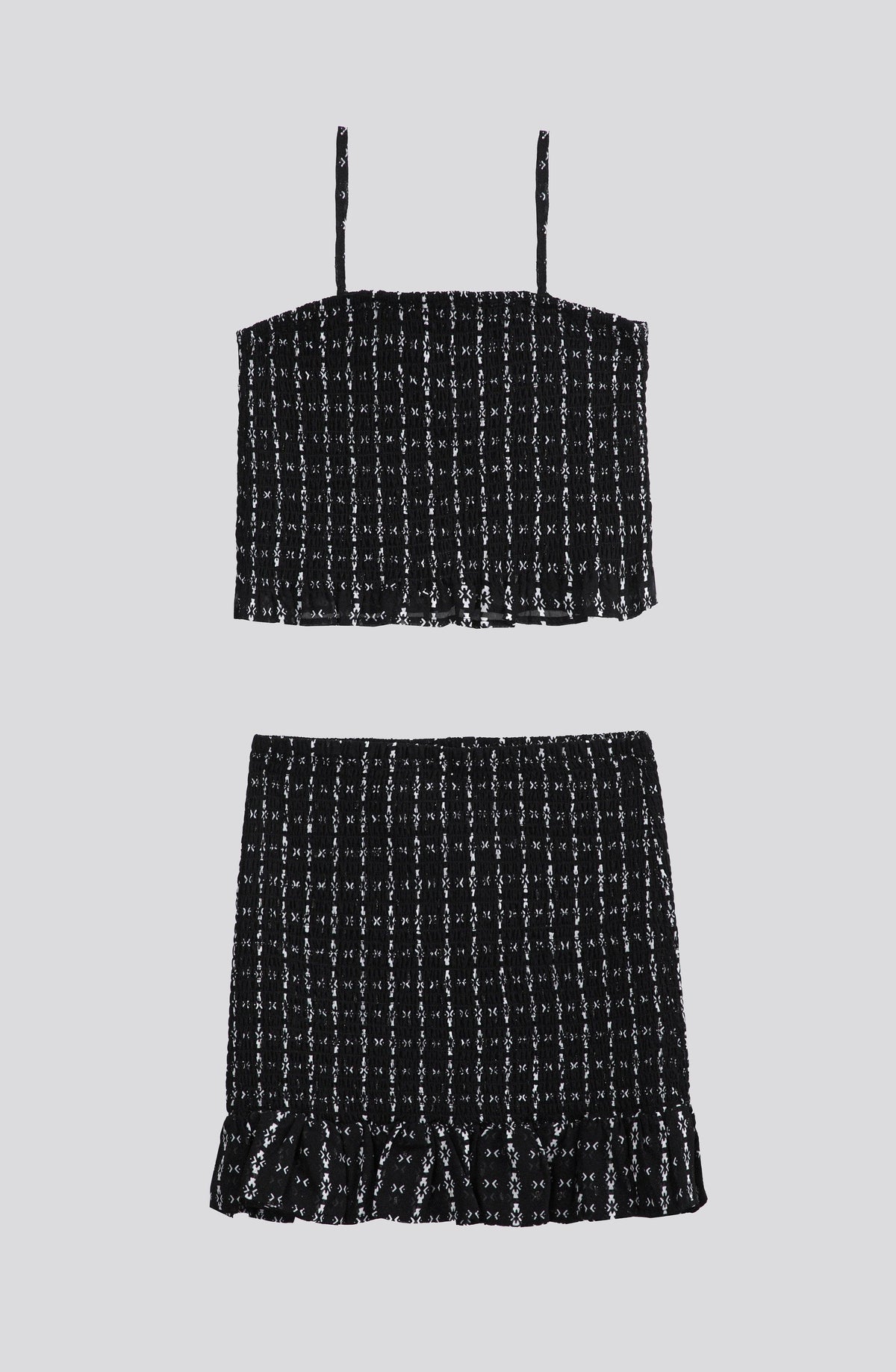 Black Allover-Print Smocked Top