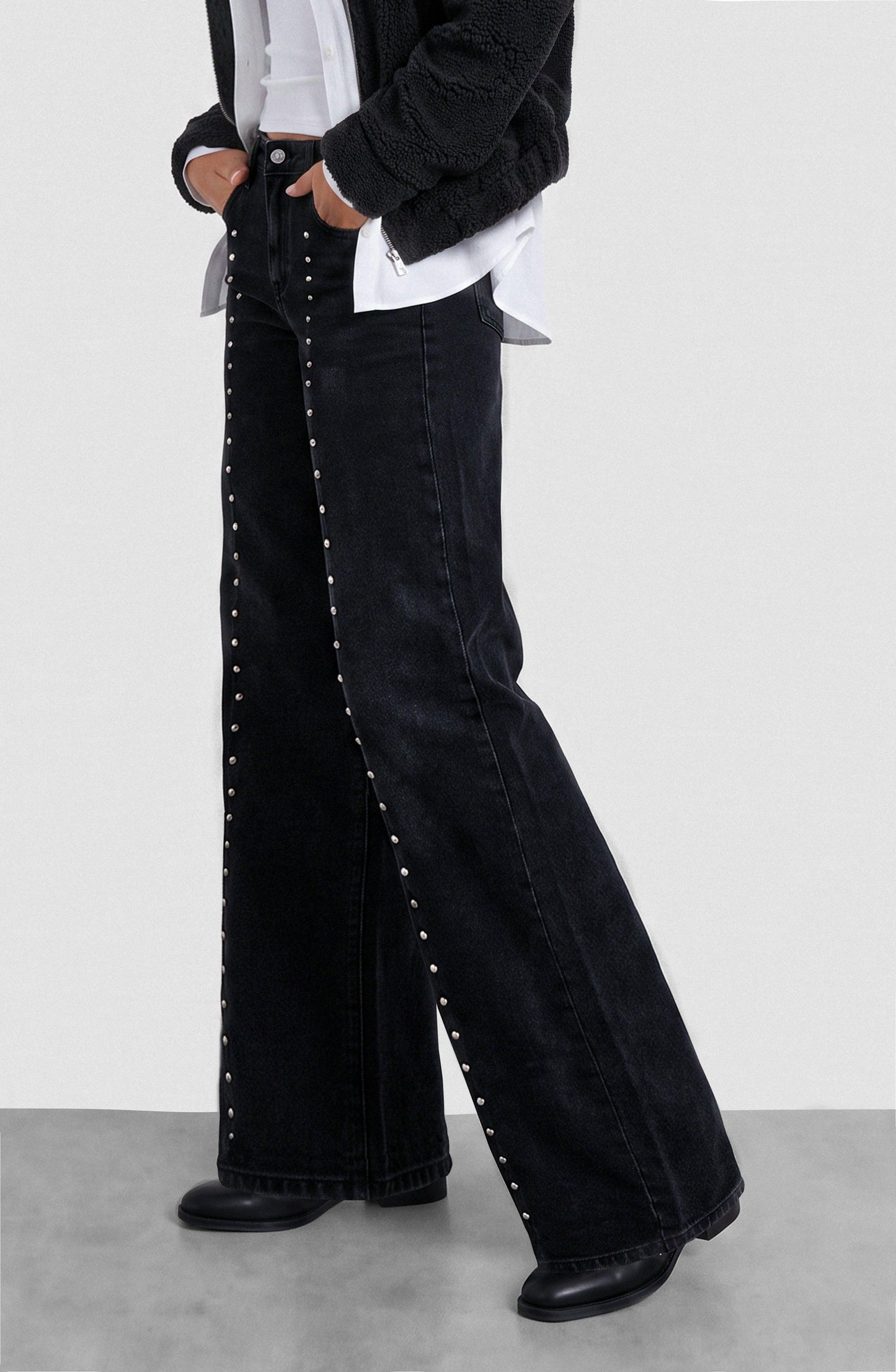 Gray Star Stud Cutout Pants
