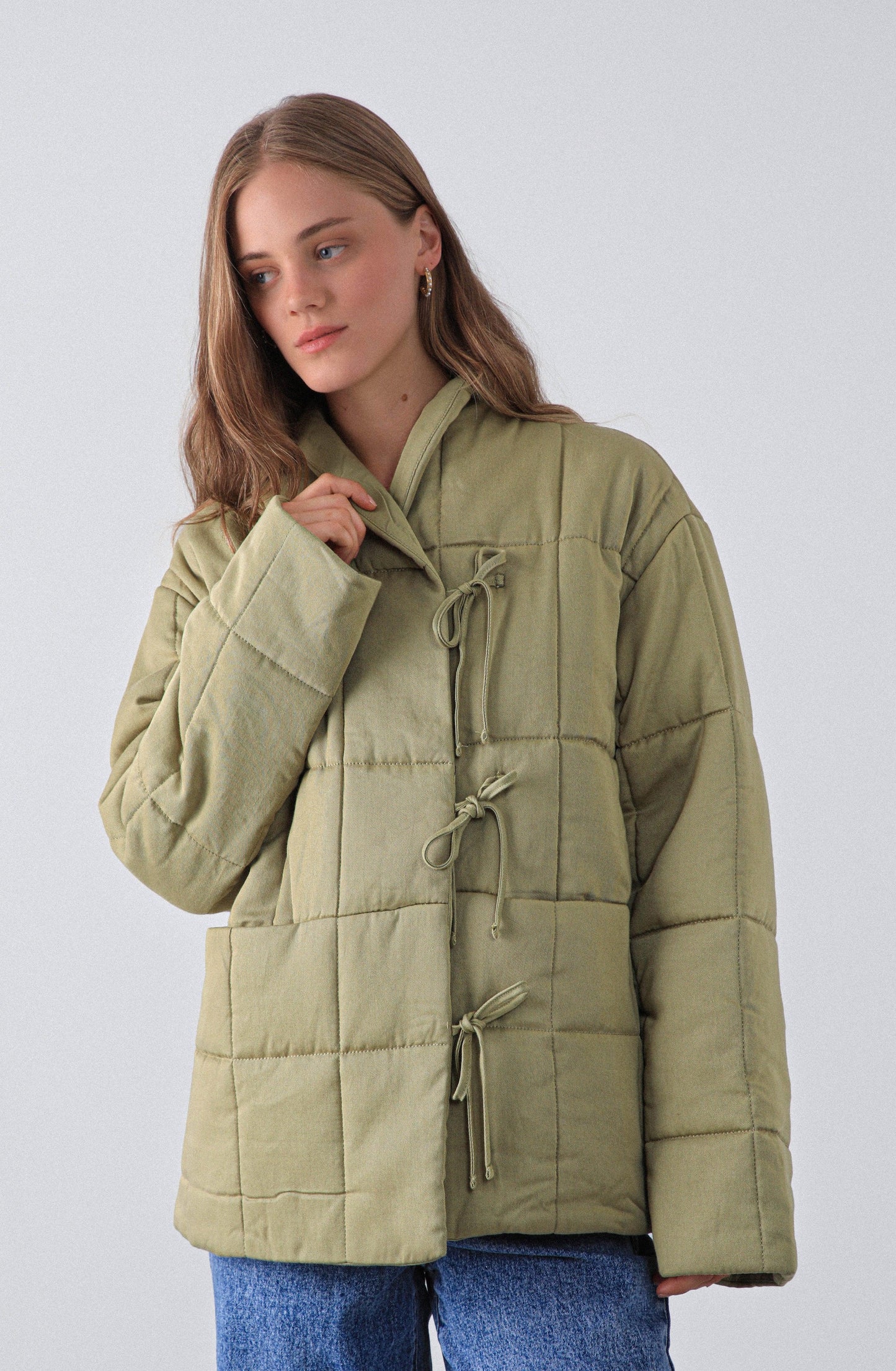 Pistachio Quilted Jacket with Straps