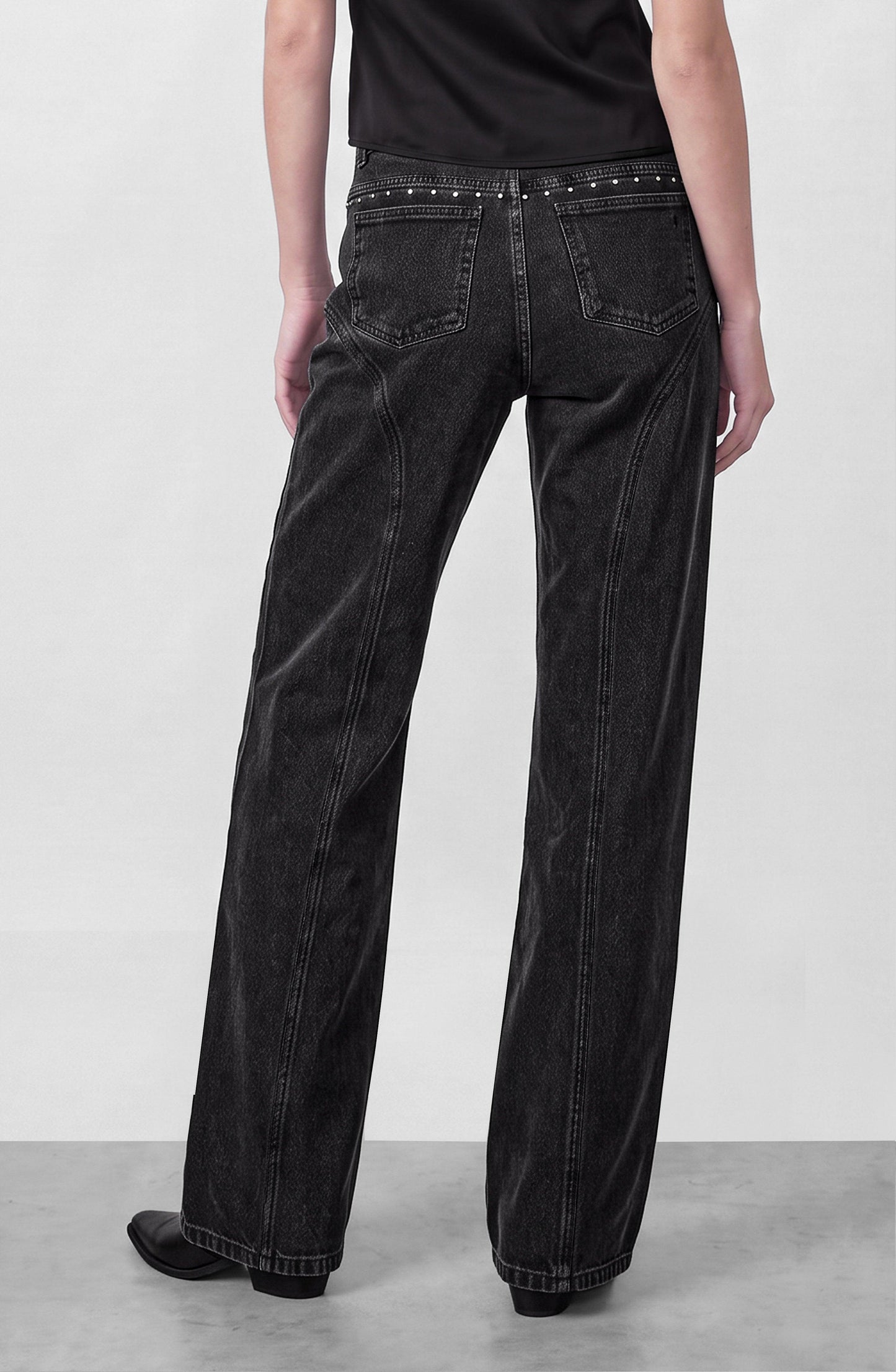 Wide Grey Studded Cut Pants