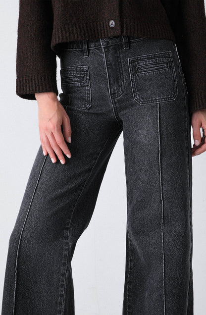 Wide Leg Pocket Black Pants