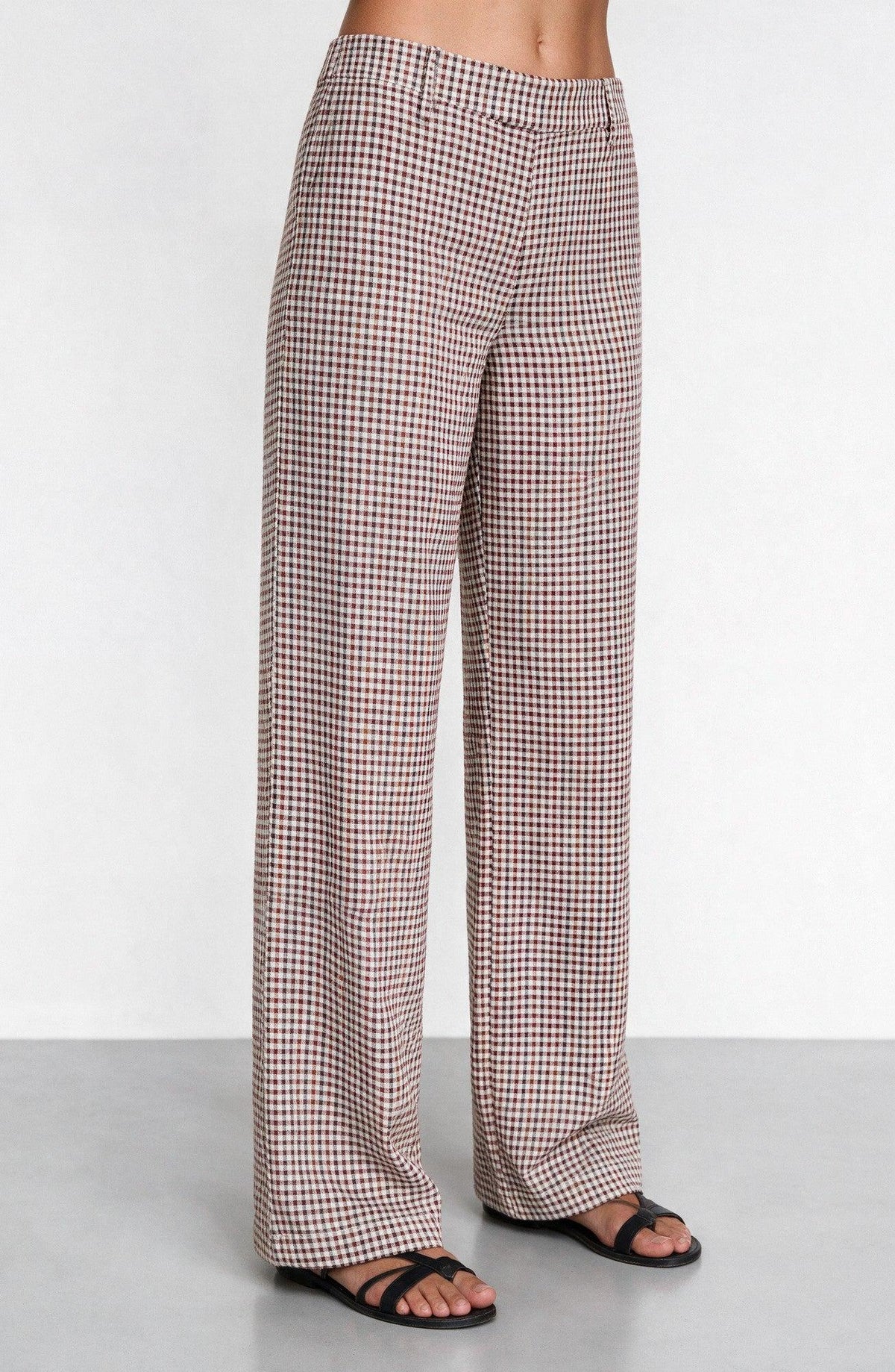 Ecru Plaid-Print Pants