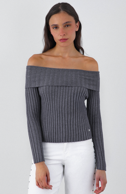 Knitted T-Shirt Shoulders Gray