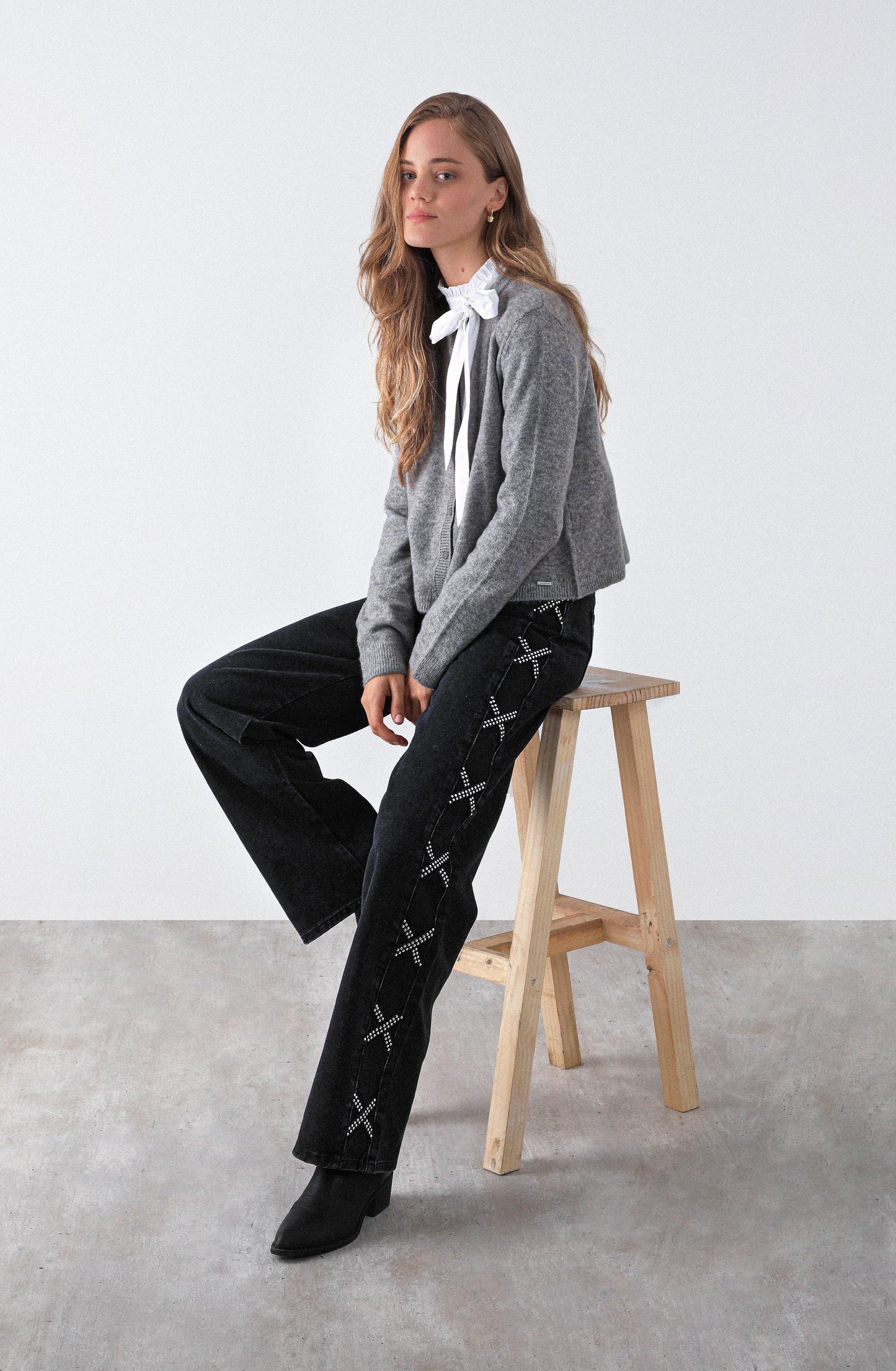 Black Side Stripe Studded Pants
