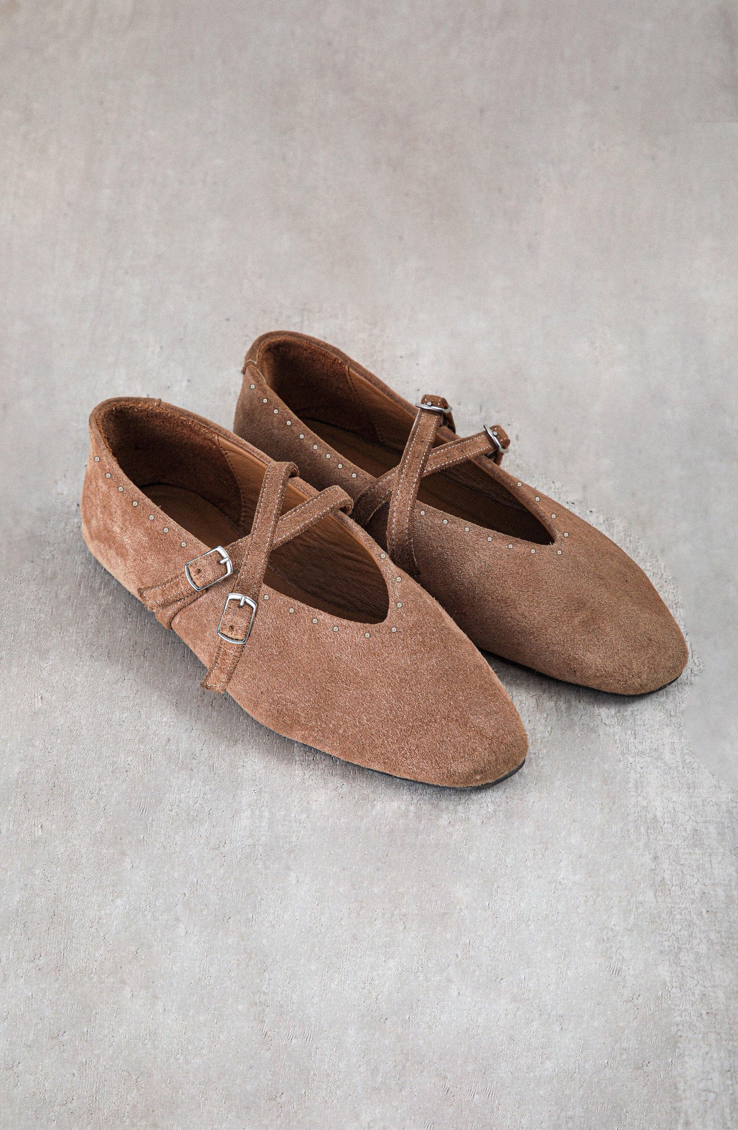 Brown Studded Ballerina Flats