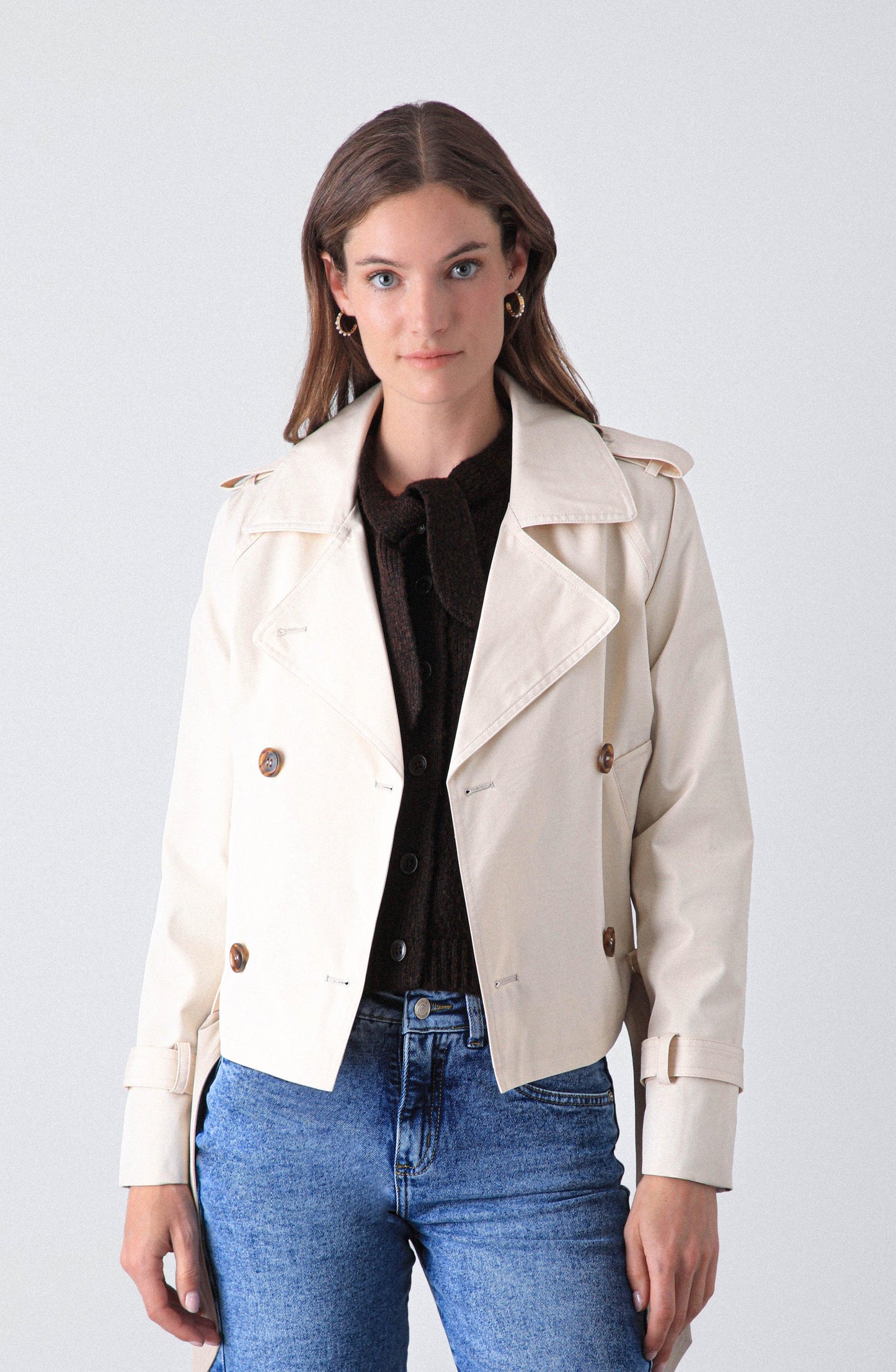 Cropped Ecru Trench Coat