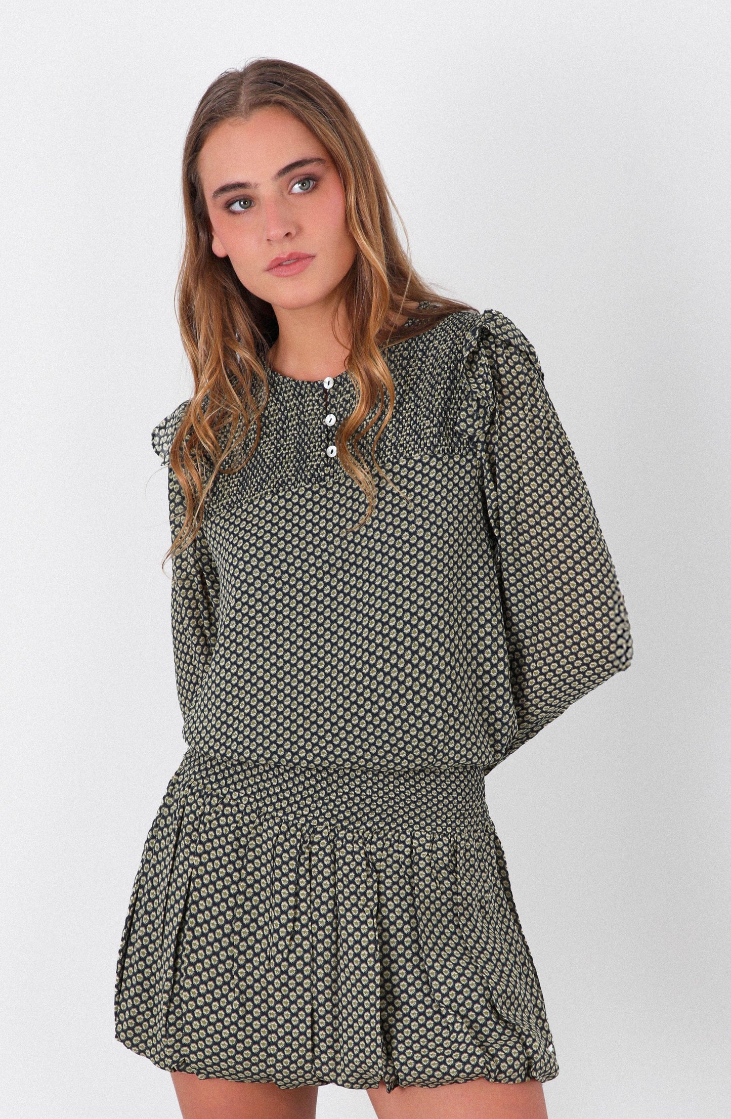 Navy Lurex Print Flowy Blouse