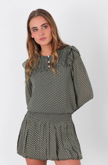 Navy Lurex Print Flowy Blouse