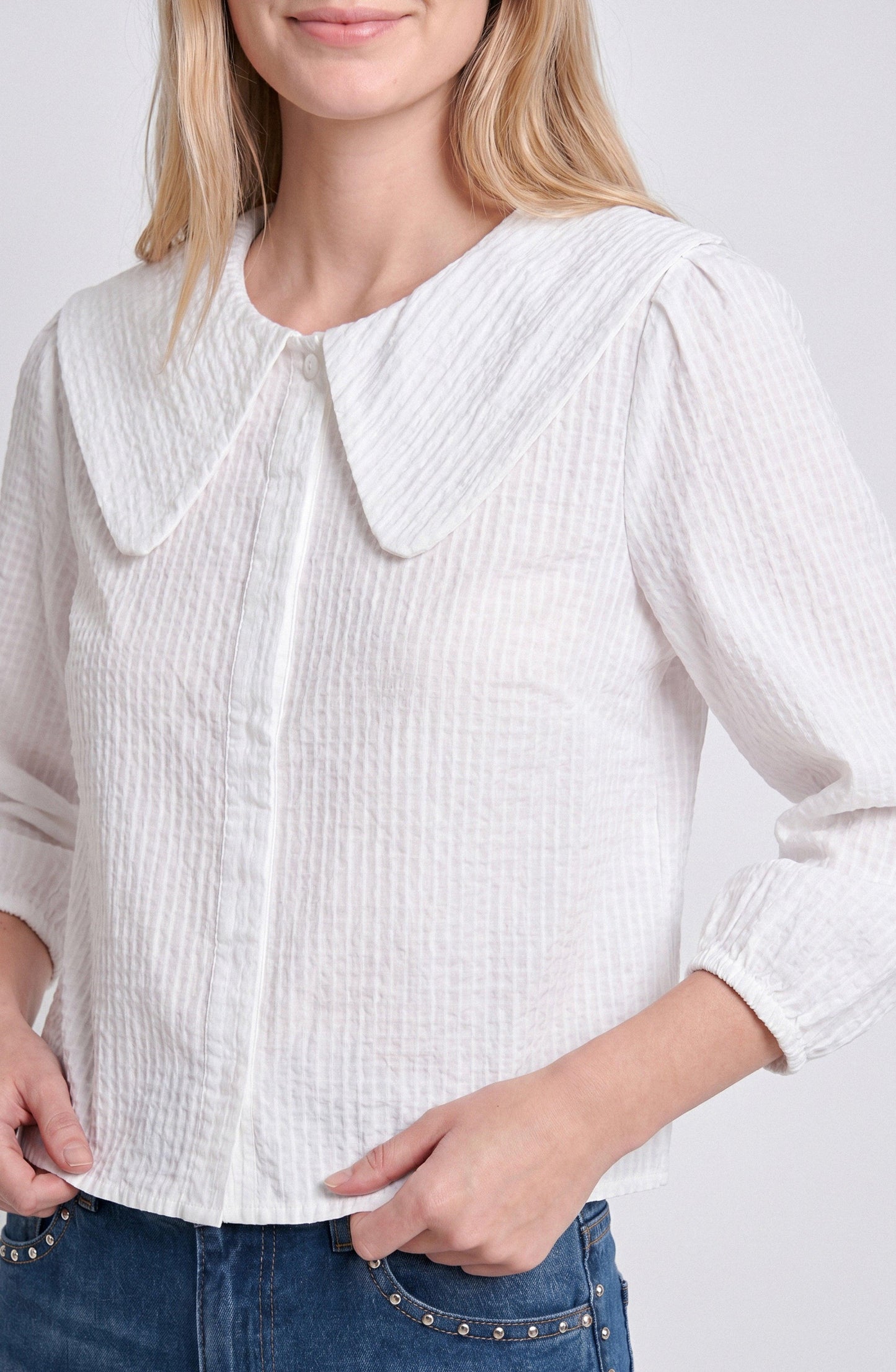 Vichy White Bobo Collar Blouse