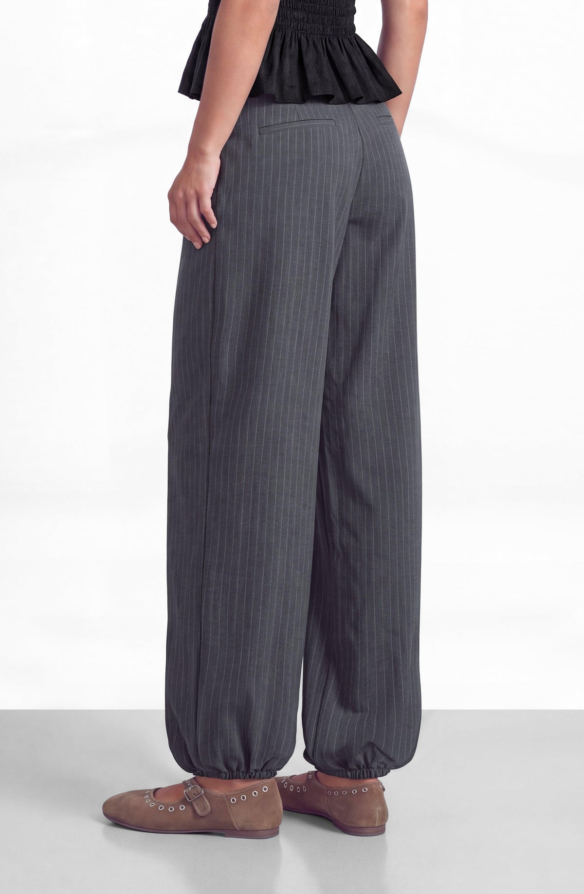 Gray Striped Balloon Pants