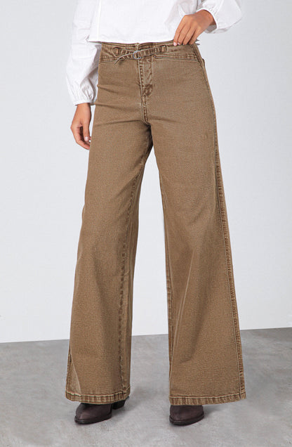 Brown Fitted Waistband Pants