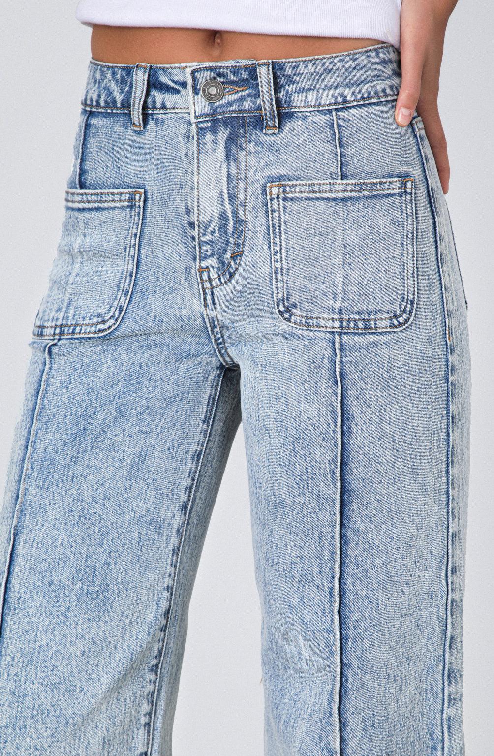 Blue Pocket Wide Leg Pants
