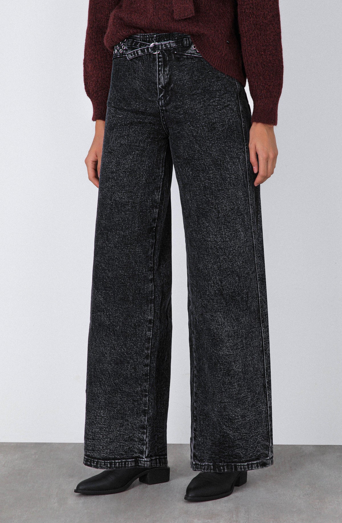 Black Eyelet Waistband Pants