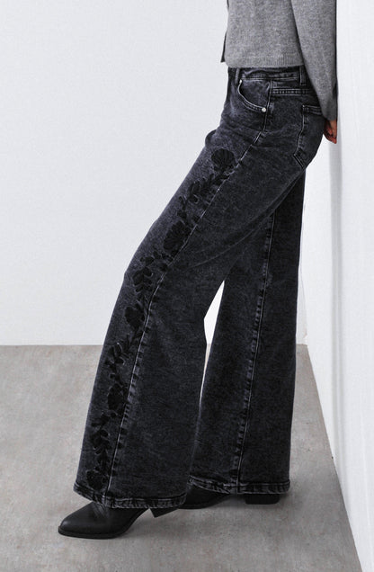 Grey Floral Embroidered Pants