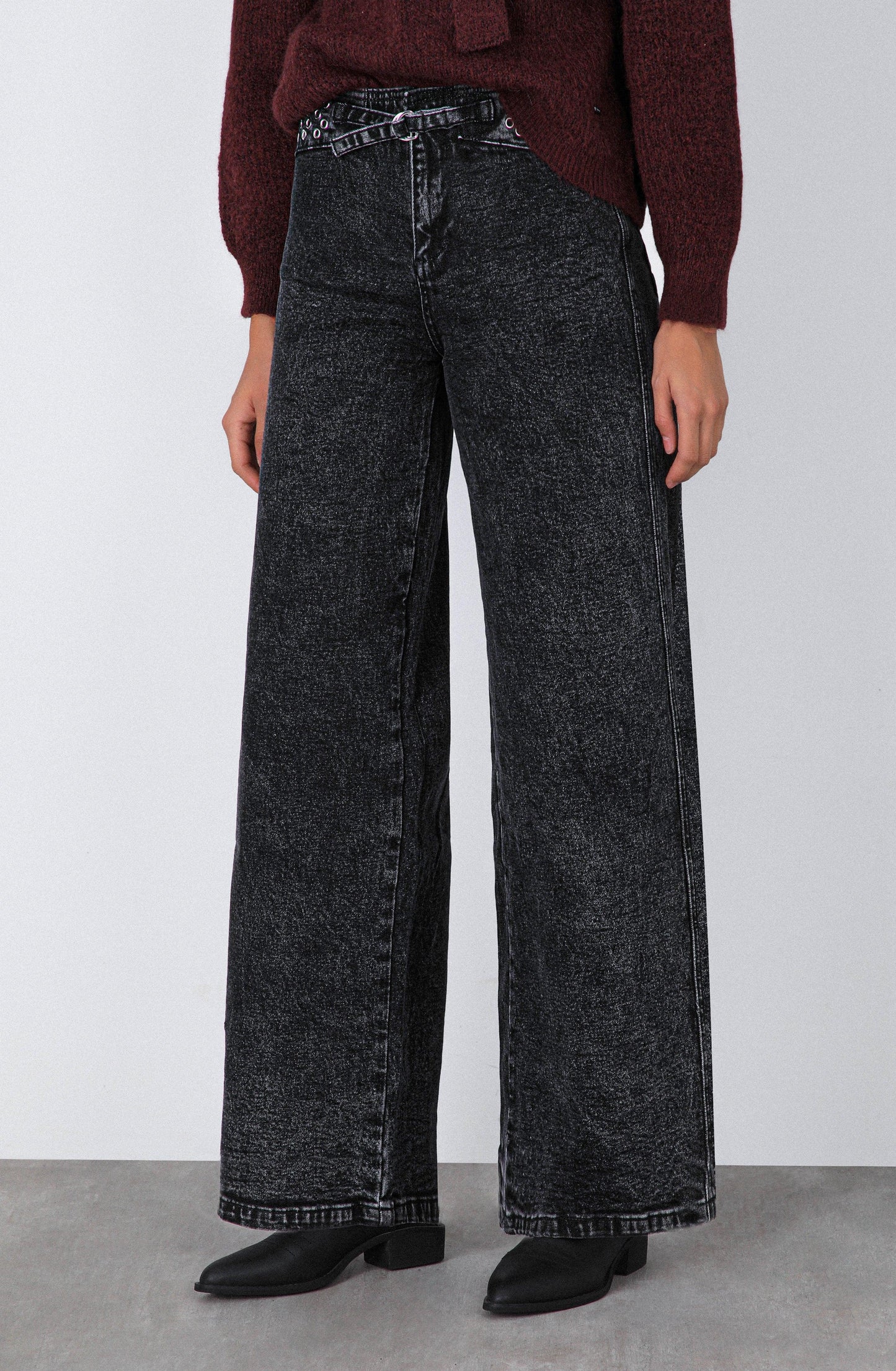 Black Eyelet Waistband Pants