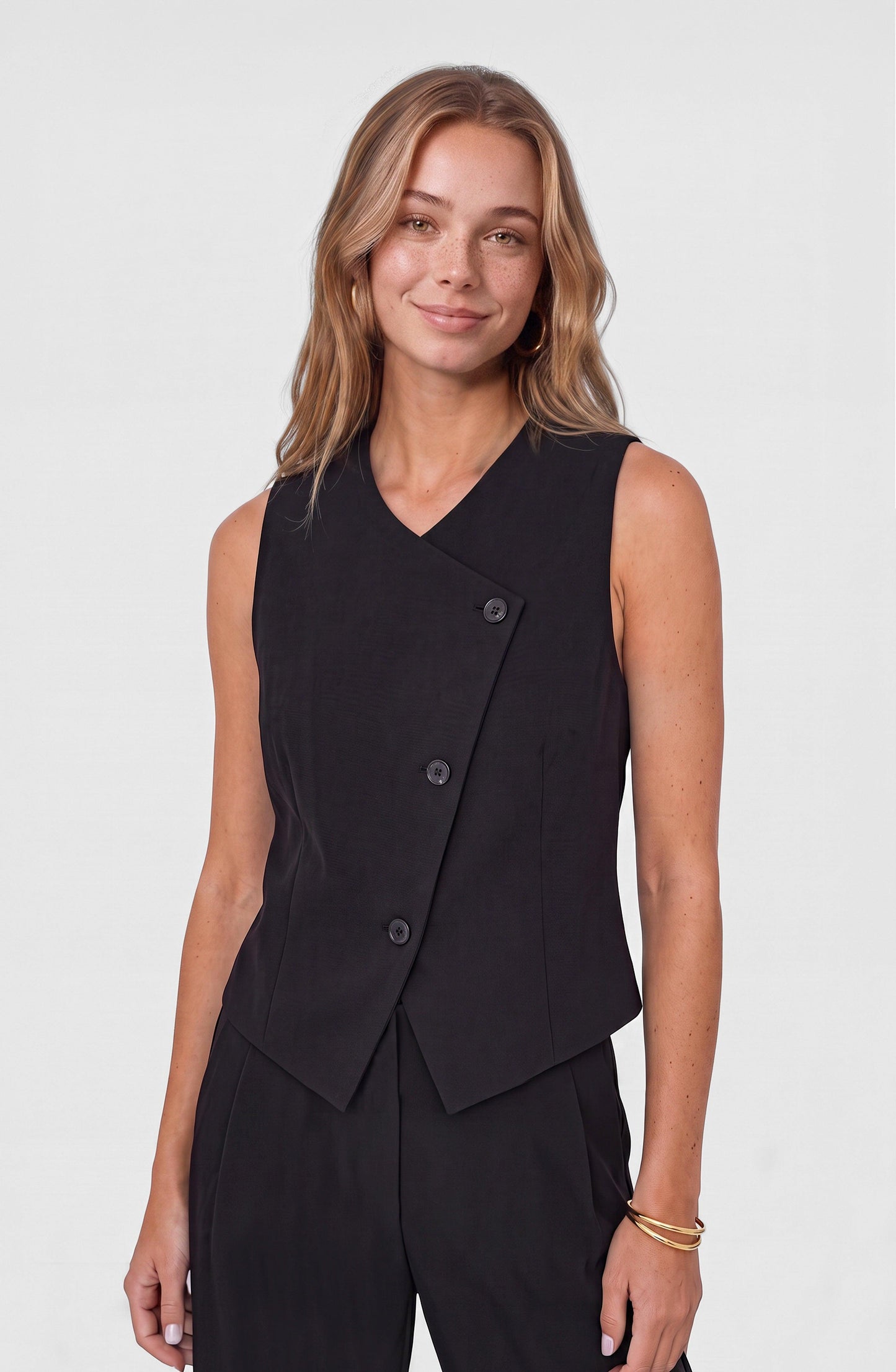 Black Tencel Tailored Vest