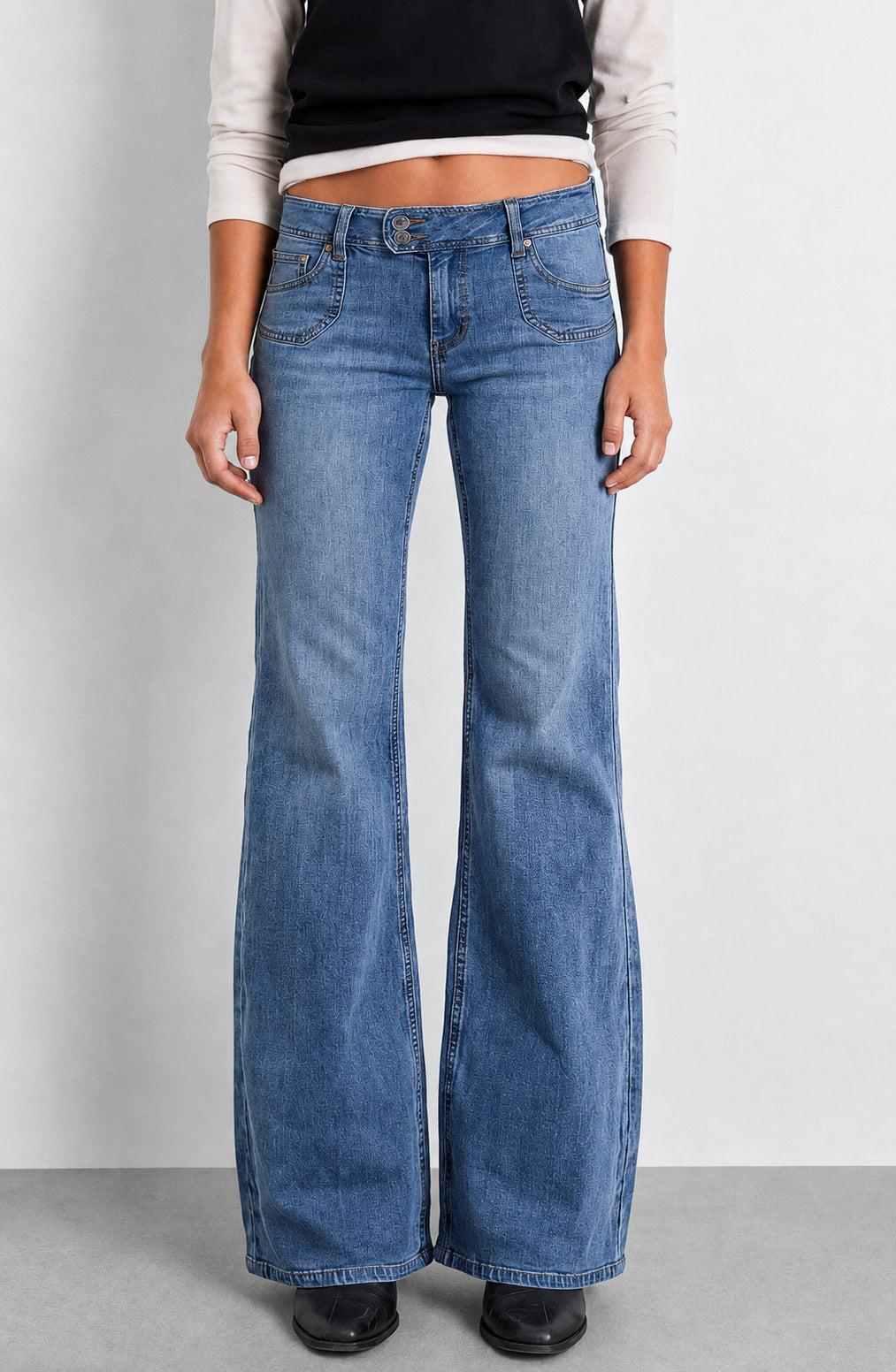 Blue Button Waistband Pants