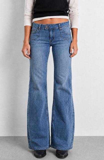 Blue Button Waistband Pants
