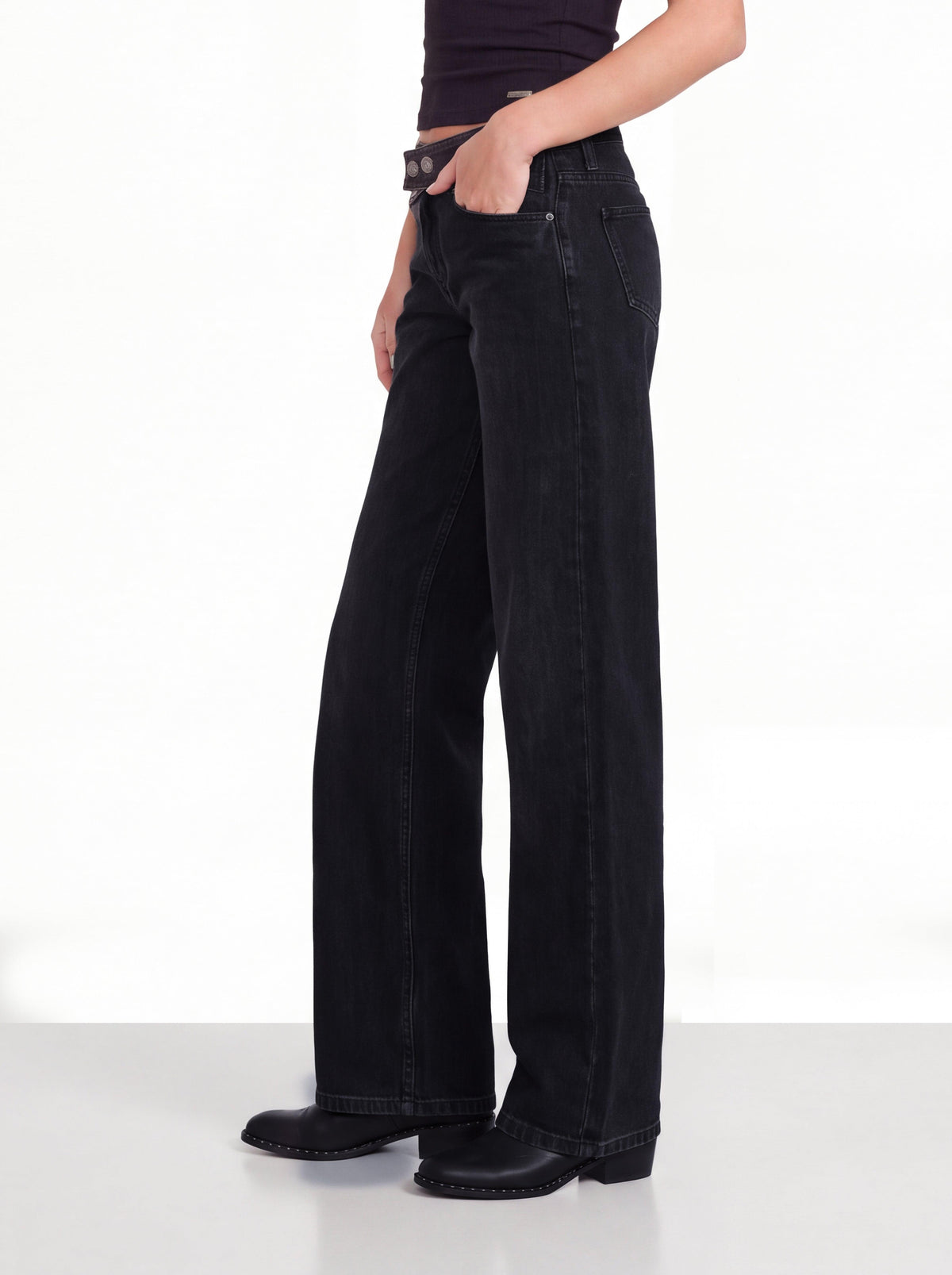 Gray Pants with a Two-Button Waistband