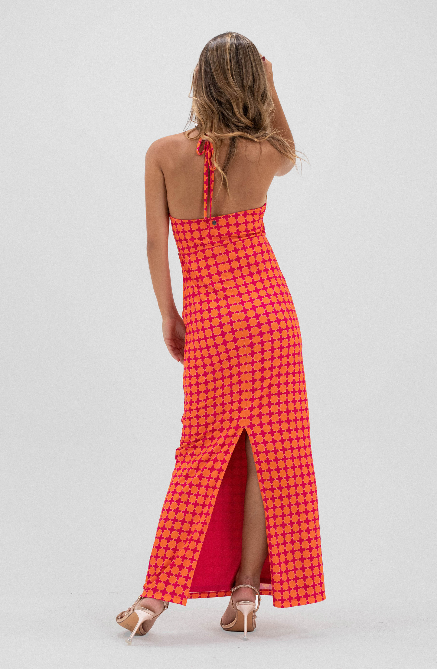 Fuchsia Print Cut Out Dress