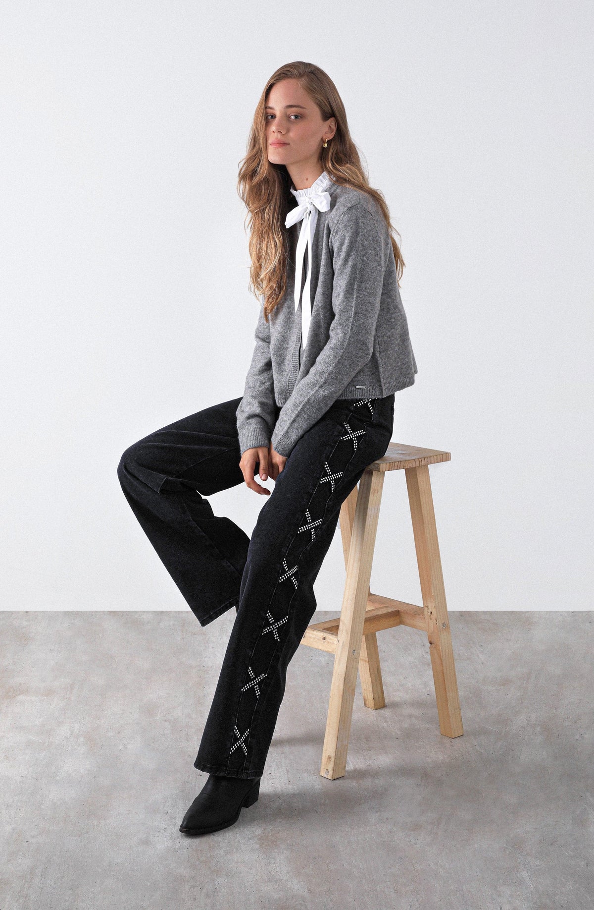Black Studded Side-Stripe Pants