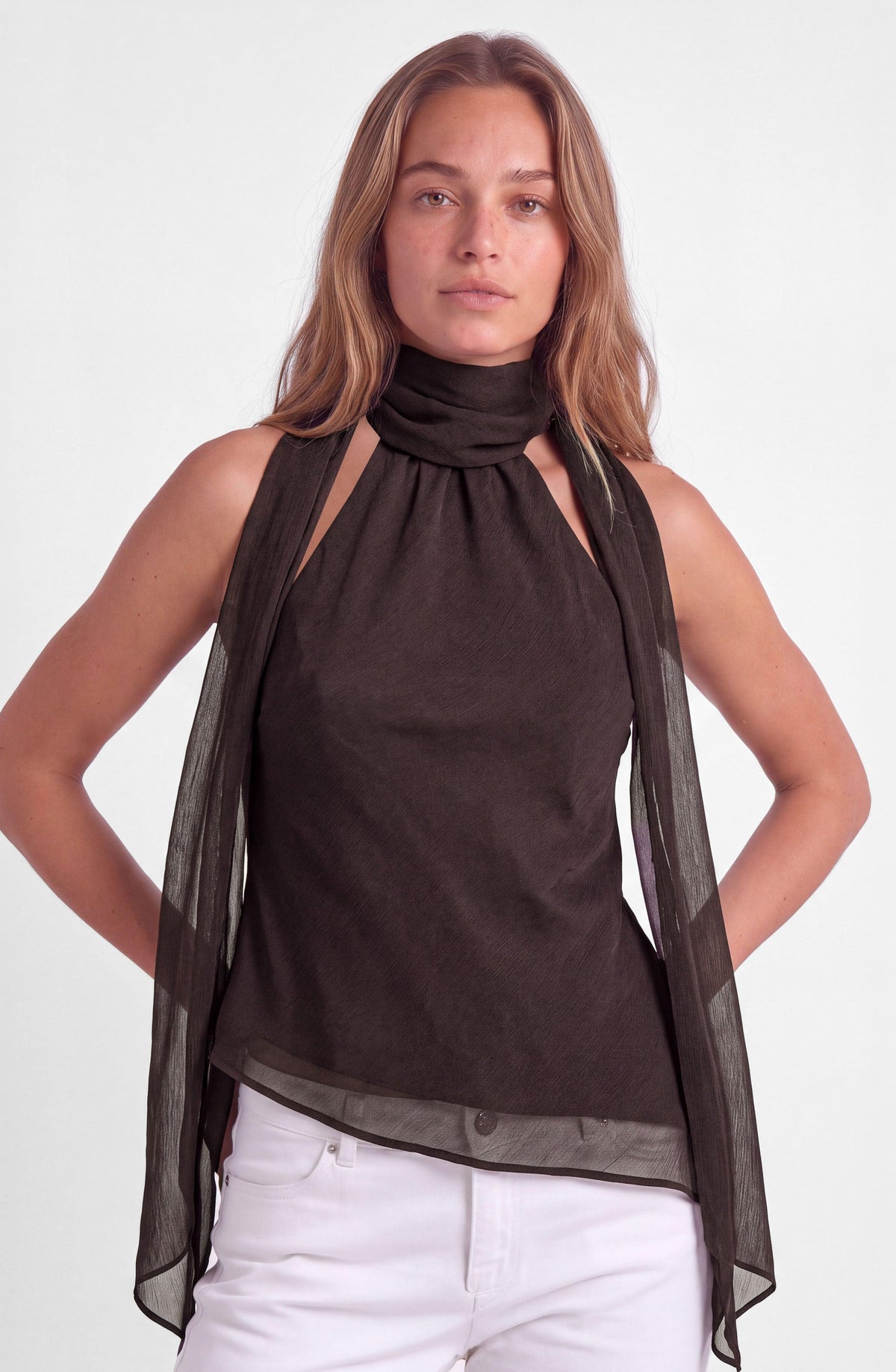 Brown Asymmetrical Blouse