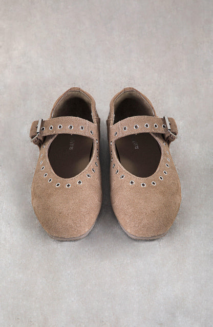 Taupe Eyelet Ballet Flats