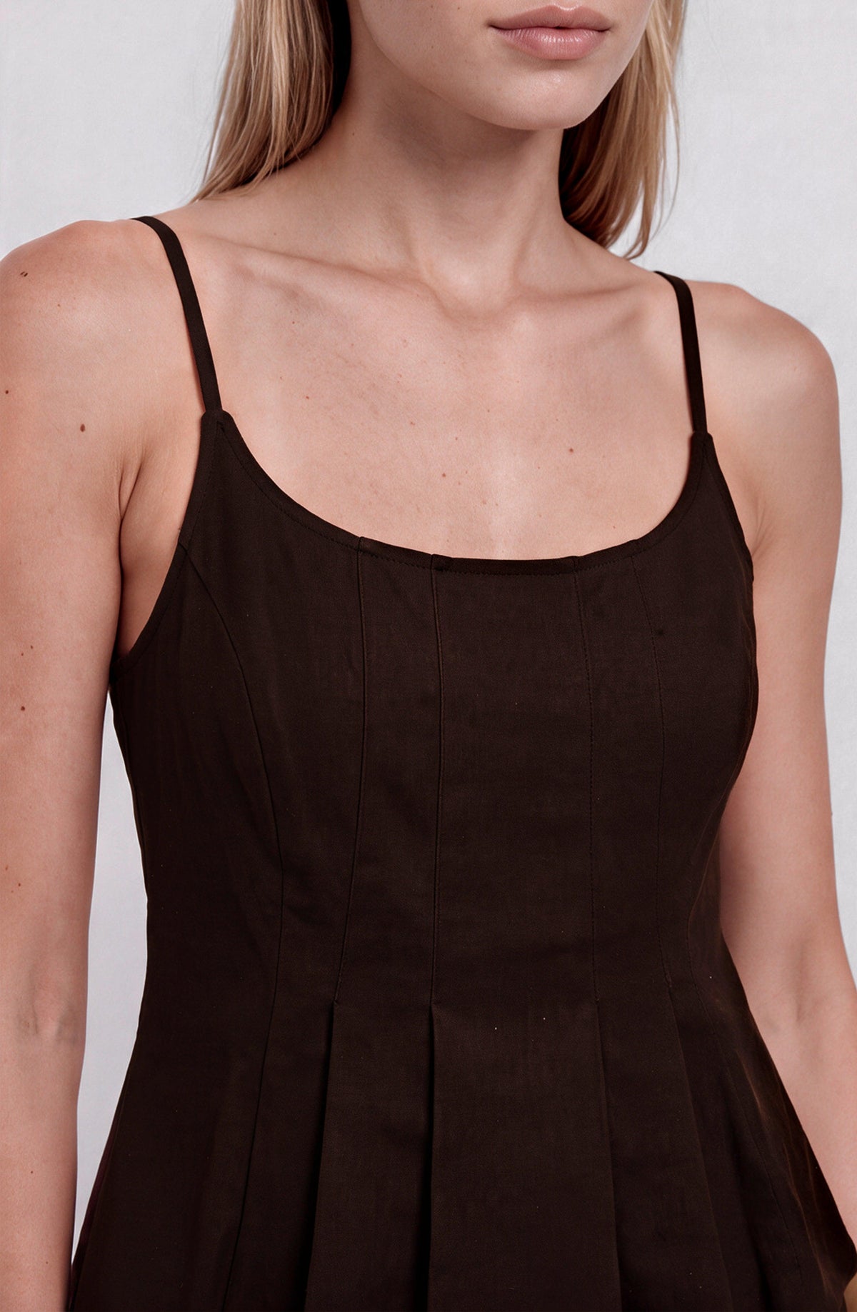 Brown Fitted Pleated Top