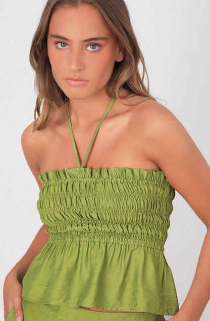 Pistachio Linen Strapless Top