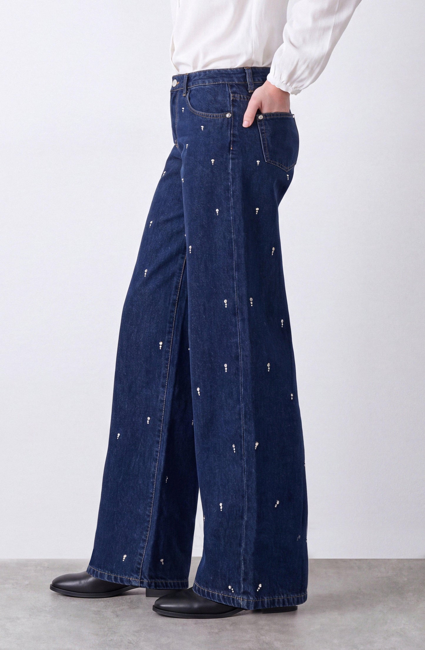 Indigo Rhinestone Drops Pants