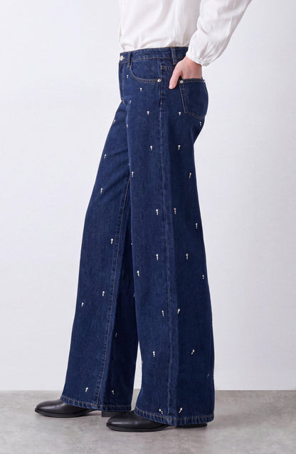 Indigo Rhinestone Drops Pants