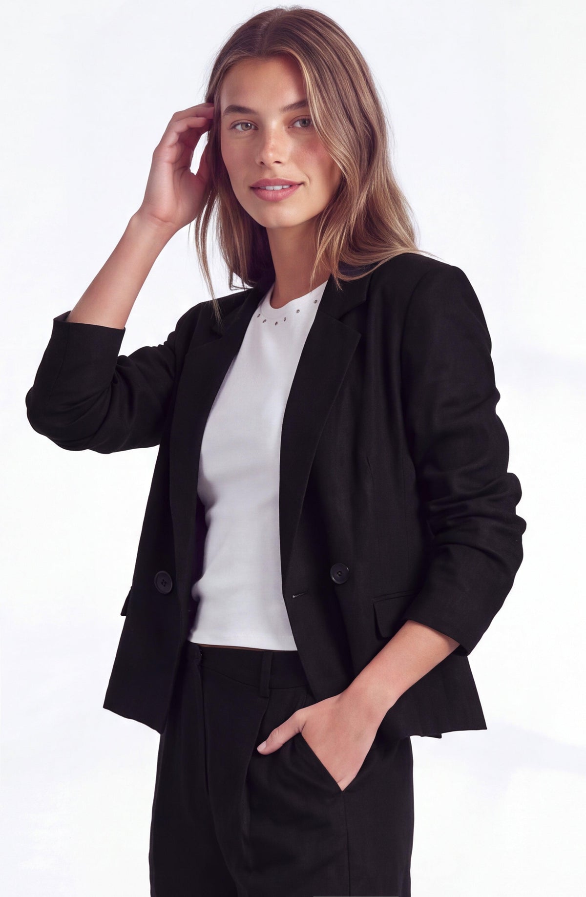 Black Cropped Linen Blazer