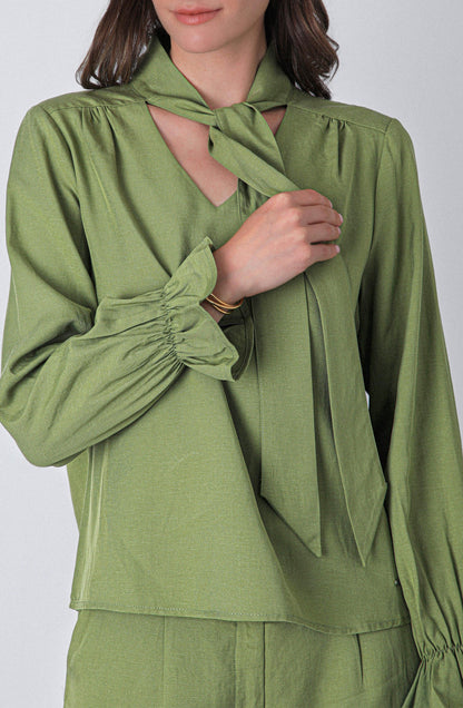 Green Tie Blouse