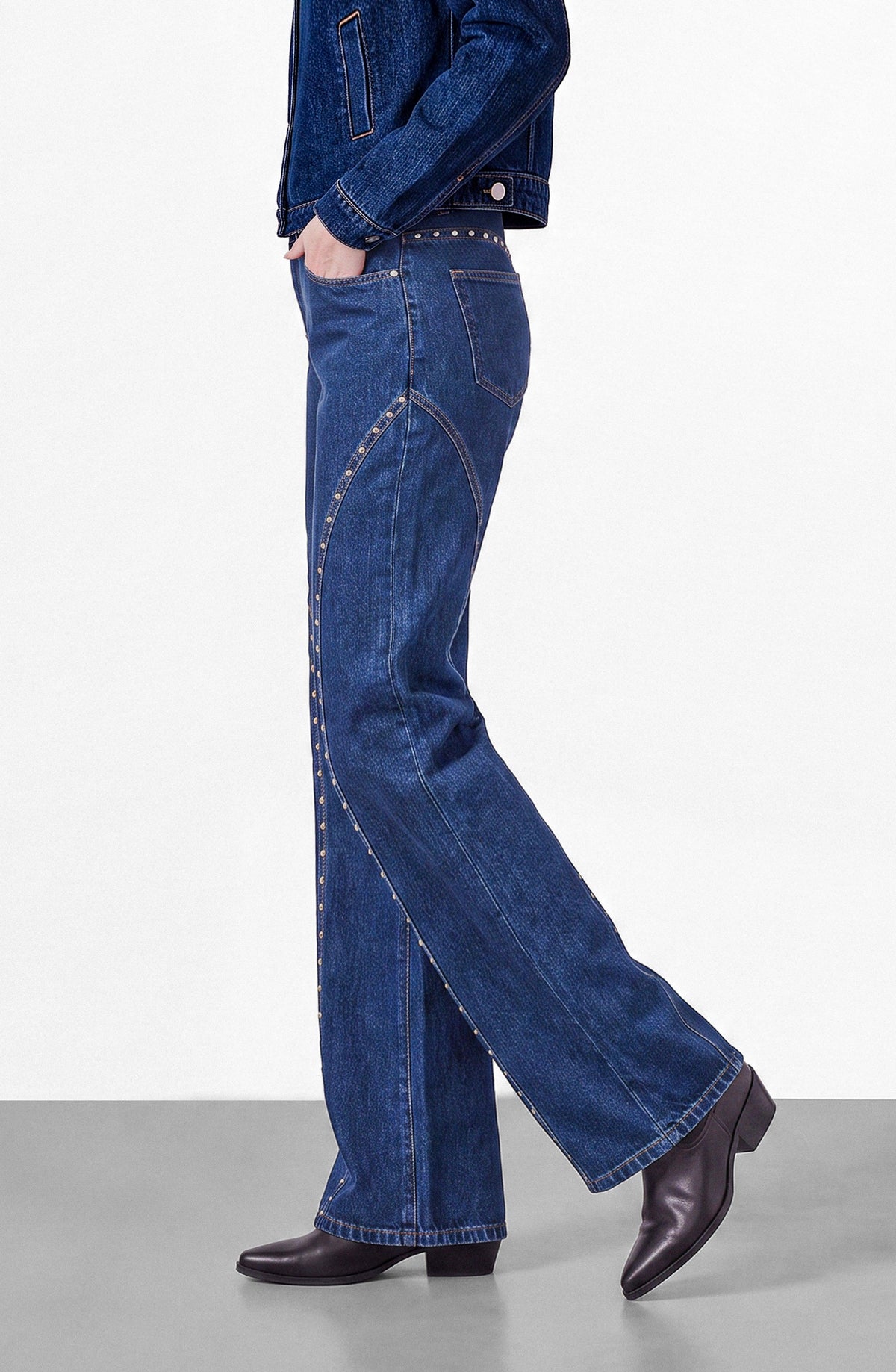 Blue Studded Cutout Pants