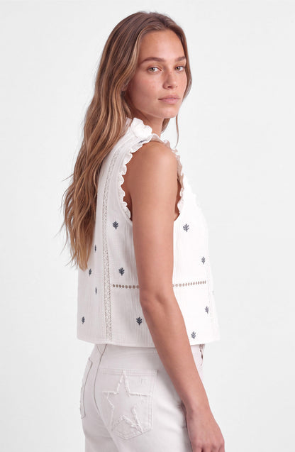 White Embroidered Sleeveless Blouse
