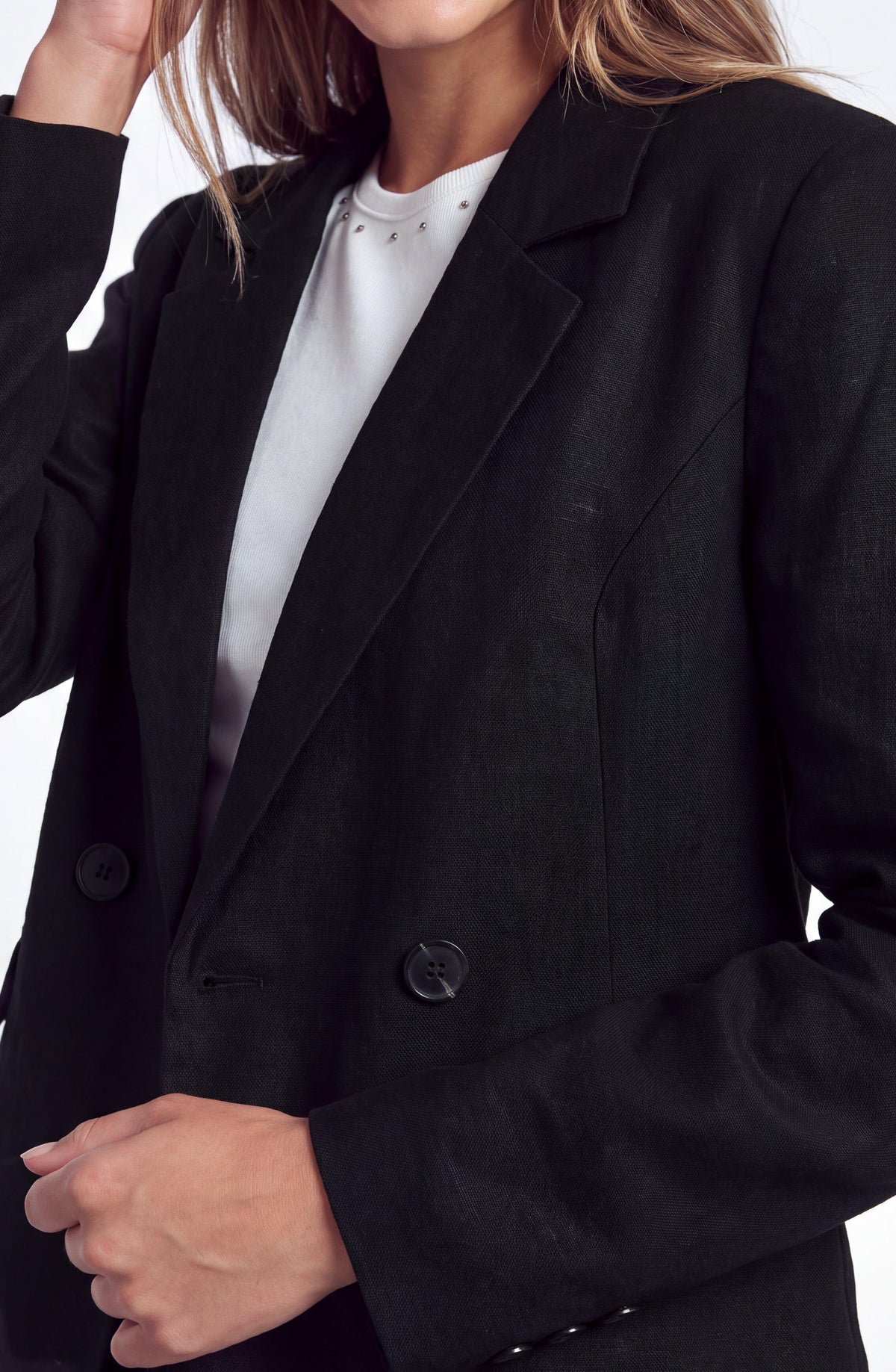 Black Cropped Linen Blazer