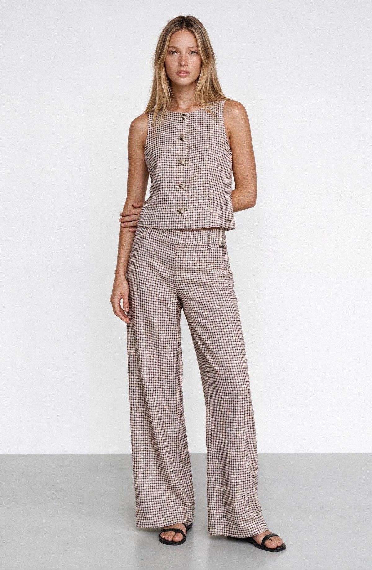 Ecru Plaid Print Vest