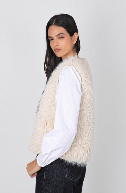Sleeveless White Fur Jacket