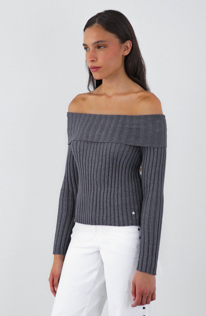 Knitted T-Shirt Shoulders Gray