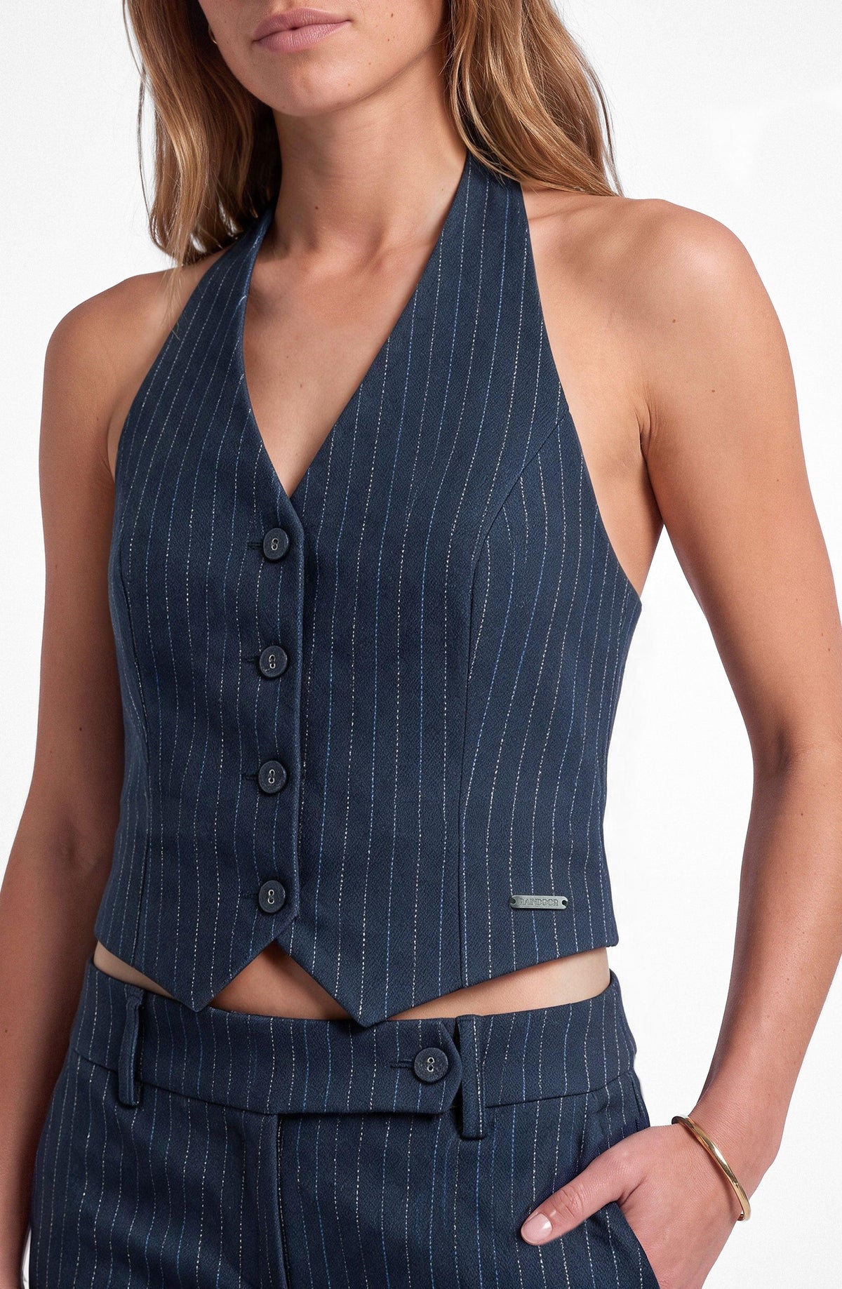 Blue Lurex Striped Vest