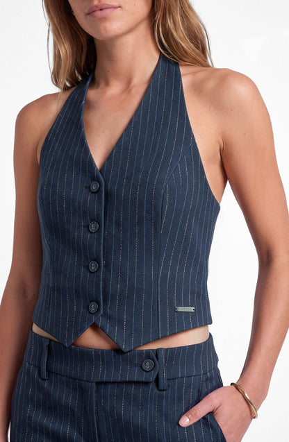 Blue Lurex Striped Vest