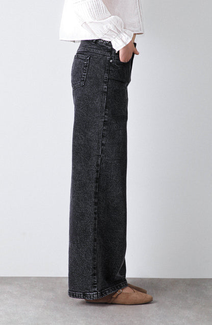 Wide Leg Pants with Eyelet Waistband Black
