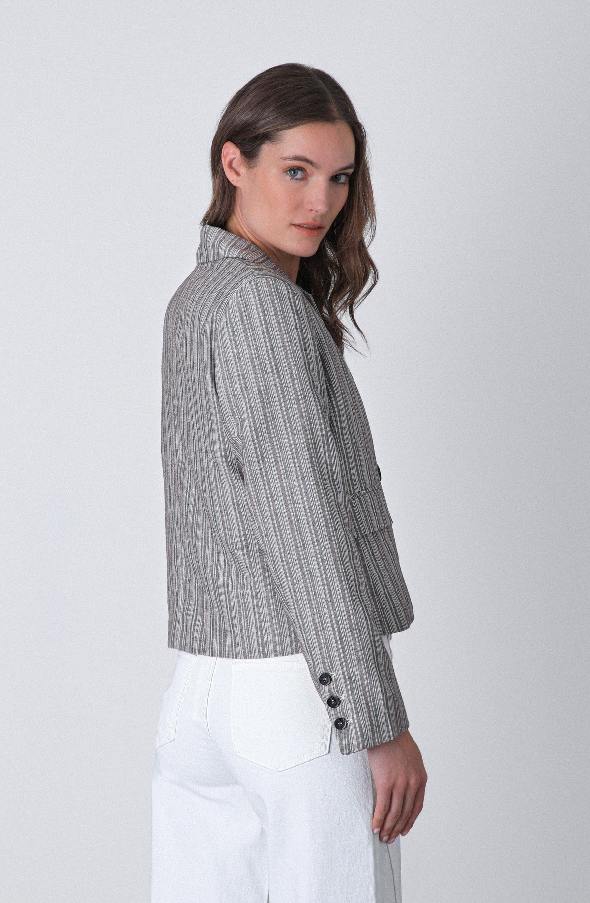 Cropped Lurex Gray Blazer