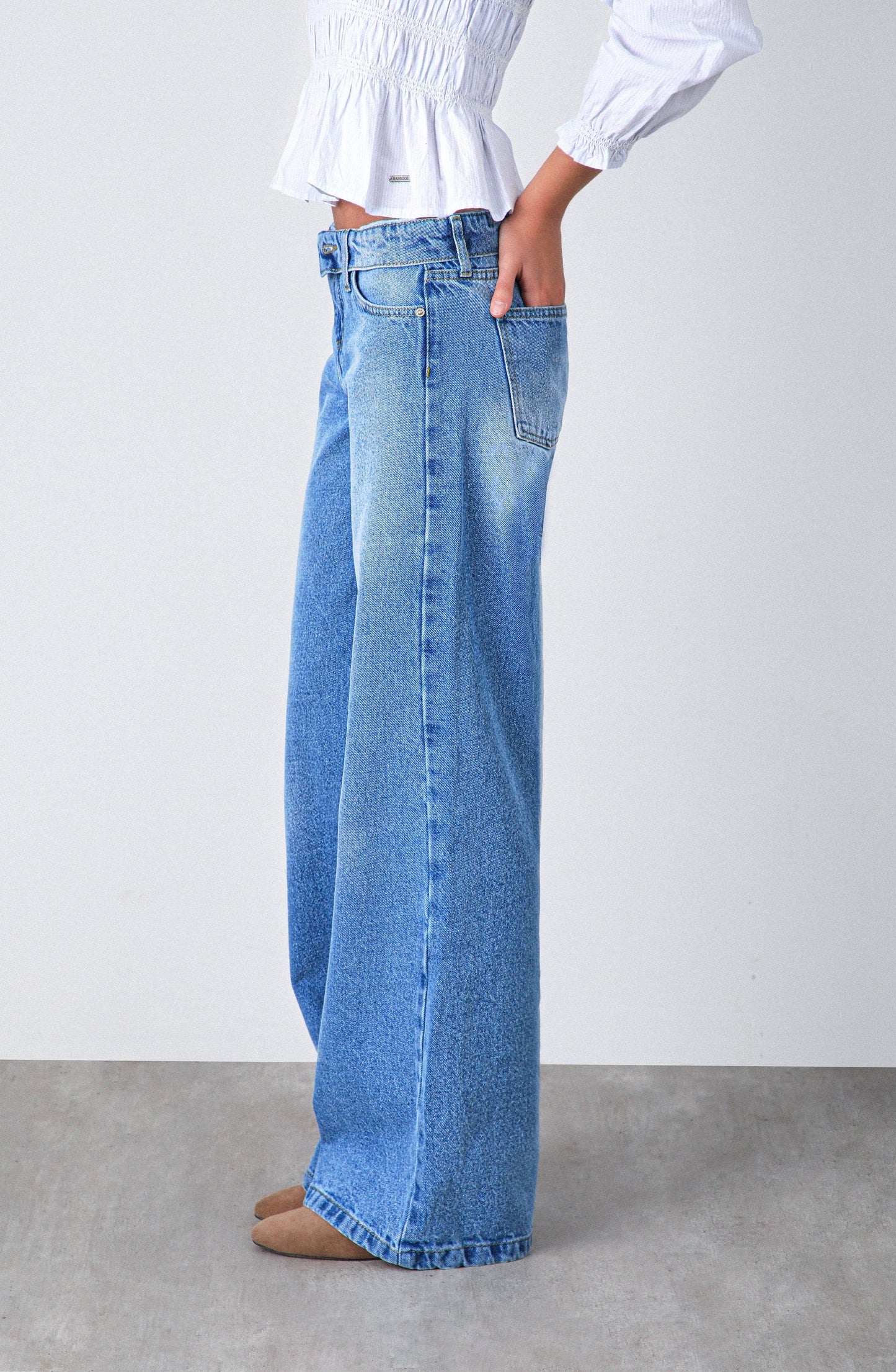 Blue Inverted Waistband Pants