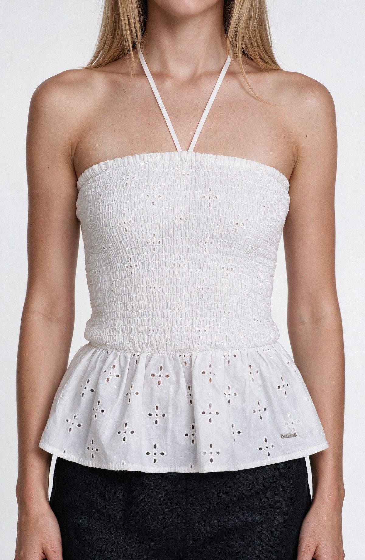 White Strapless Honeycomb Top