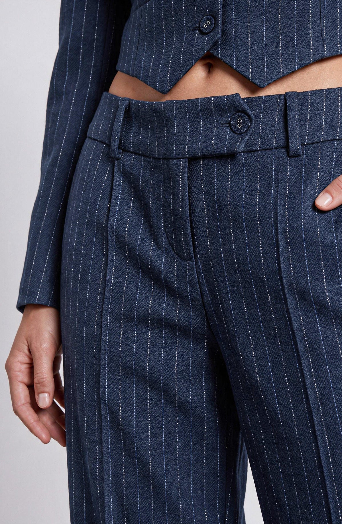 Blue Lurex Pinstripe Tailored Pants