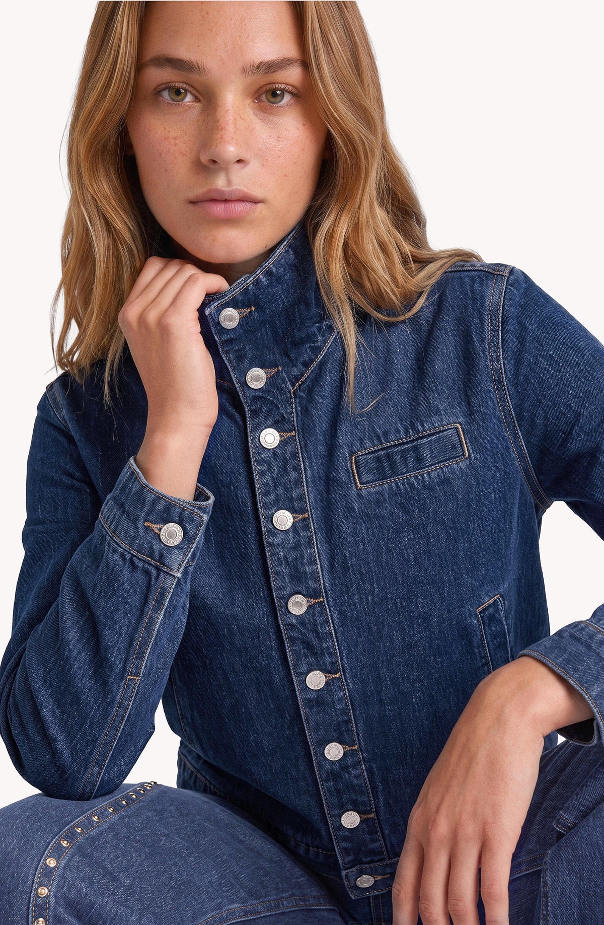 Blue Funnel-Neck Denim Jacket