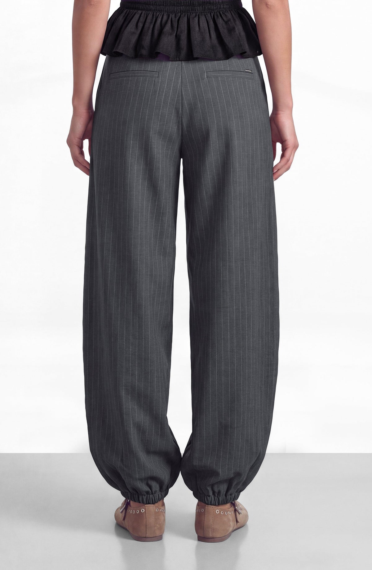Gray Striped Balloon Pants